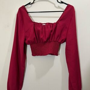 ROMWE Red Long Sleeve Crop Top